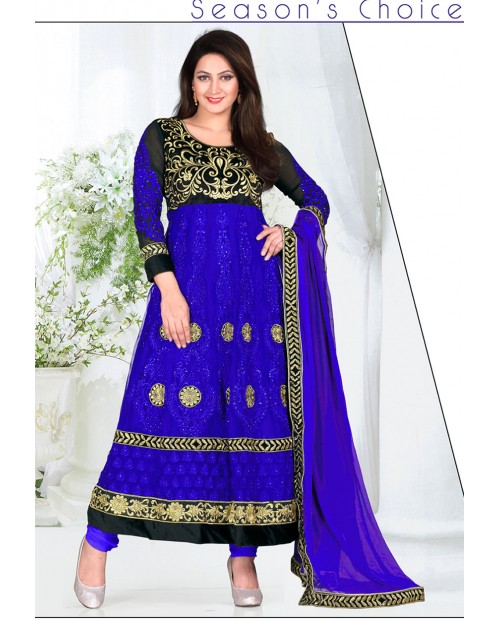 Fancy Blue Color Net Designer Anarkali Suit